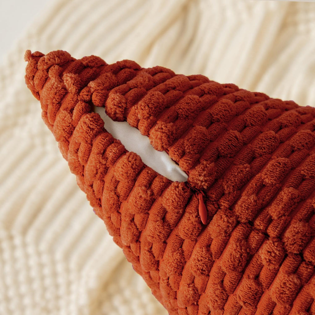 Kevin Textile Fall 14x36 Inch Long Lumbar 1 Pack Boho Decorative Throw Pillow Cover Soft Striped Corduroy Rectangle Cushion Case Farmhouse Solid Accent for Living Room Couch Sofa Bed, Burnt Brick