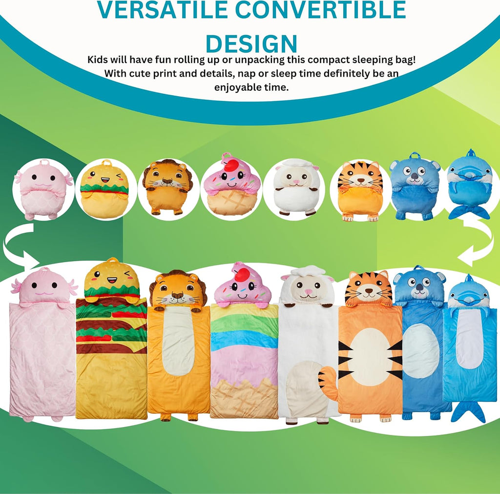 Kid's Nap Buddies Character Preschool Nap Mat, Toddler Sleeping Bag with Pillow for Daycare, Ages 3+