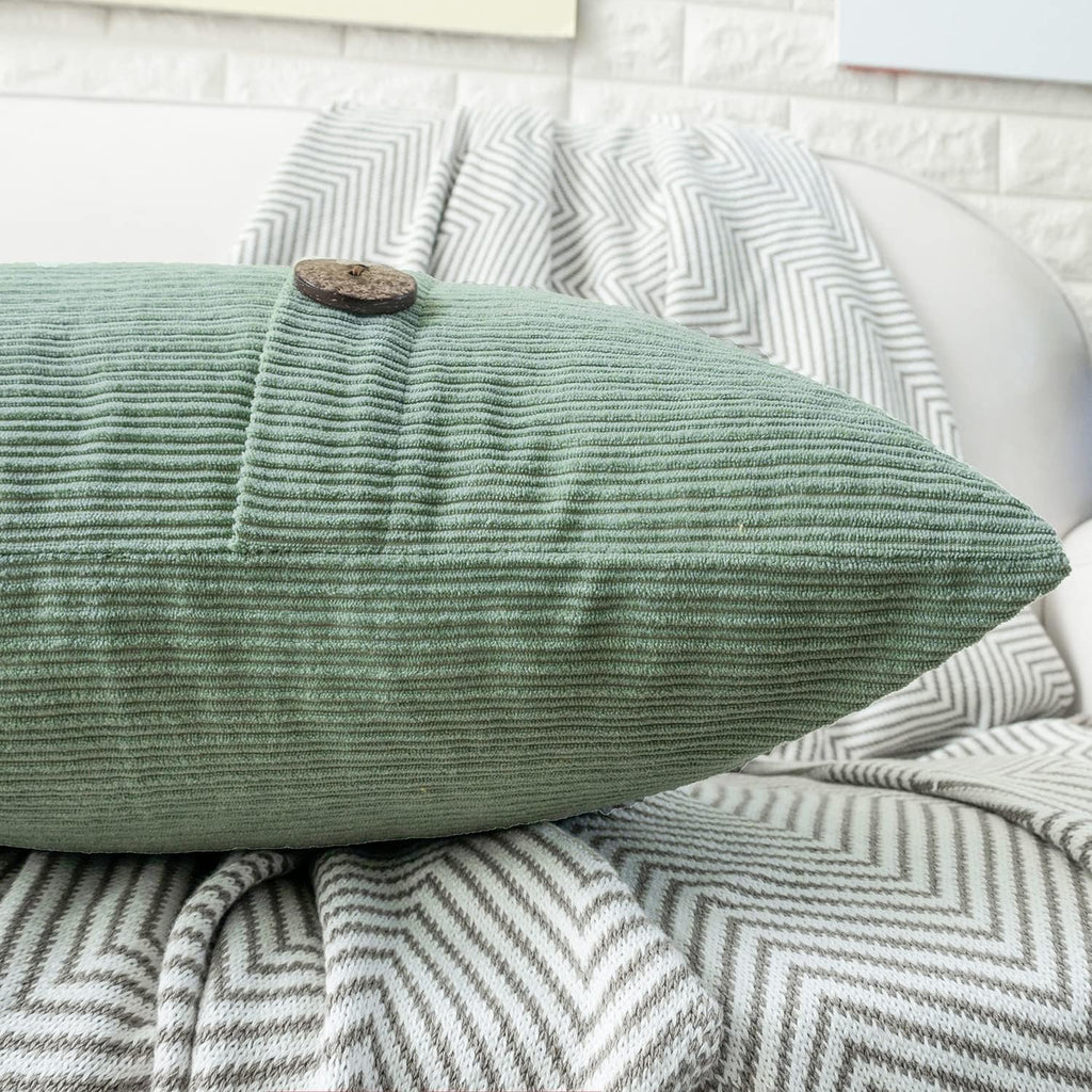 HWY 50 Sage Green Chenille Throw Pillow Covers 20x20 Inch with Triple Buttons, Soft Spring Farmhouse Accent Decorative Cushion Cases for Couch Sofa Bed Living Room Pack of 2