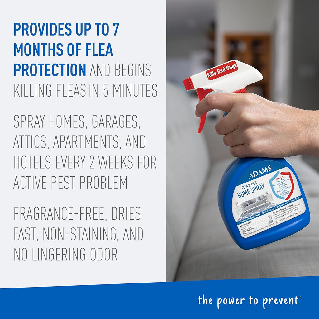 Adams Flea & Tick Home Spray with Precor, Kills Fleas, Flea Eggs, Flea Larvae, Bed Bugs, Ticks, Ants, Cockroaches, Spiders, Mosquitoes And Many Other Listed Nuisance Pests In The Home, 24 Fl Oz