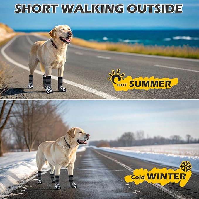 EXPAWLORER Dog Socks for Hot Pavement to Prevent Licking Paws, Non Slip Doggie Grippy Booties Shoes for Hardwood Floors, Boots & Paw Protectors for Small Medium Large Senior Dogs Twists Grey L