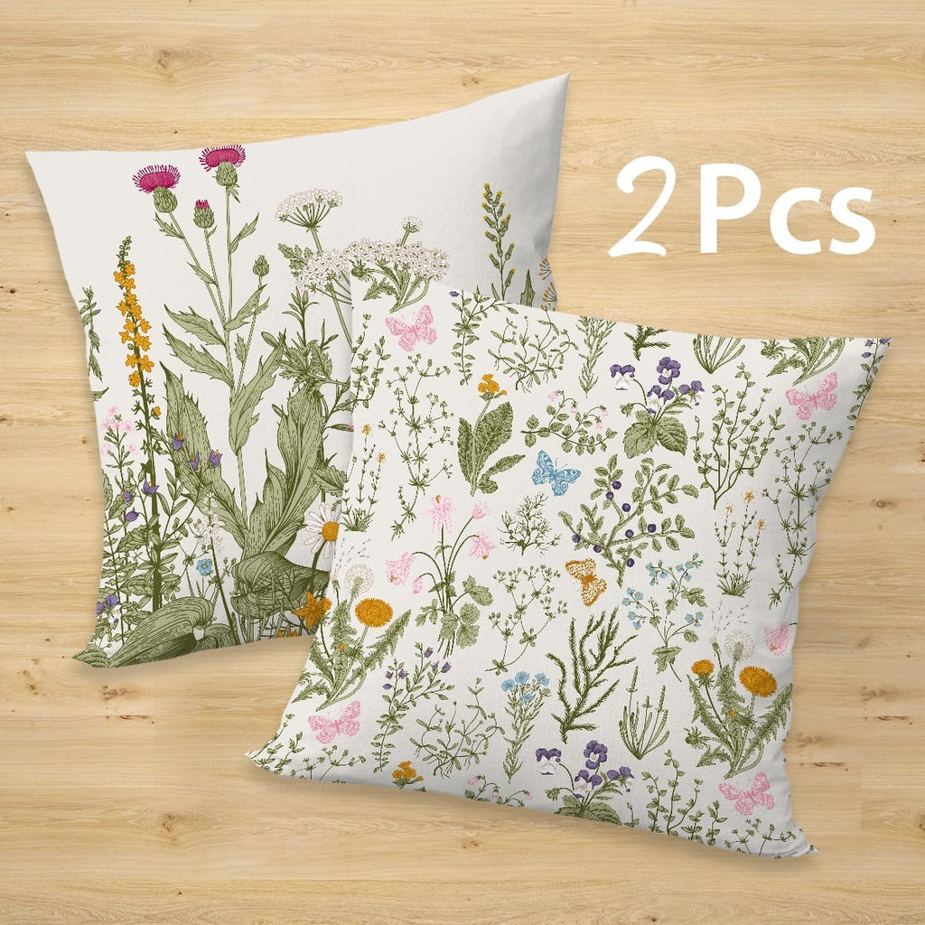 2 Pcs Vintage Flowers Pillow Cover, Rustic Cotton Linen Decorative Square Throw Pillow Cover, Gifts for Women Friend Sister Coworker Birthday Christmas Mothers Day Friendship