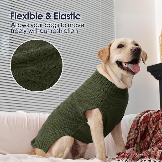 IECOii Large Dog Sweater - Warm Army-Green Sleeveless Pullover for French Bulldog & Other Large Breeds - Winter & Fall Coat