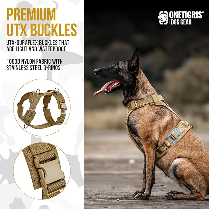 OneTigris Dog Harness, Soft Padding No Pull Dog Vest Harness, Durable High-Tensile Nylon, Adjustable Tactical Harness for Medium and Large Dogs with Reflective, 1 Handle, 3 D-Rings