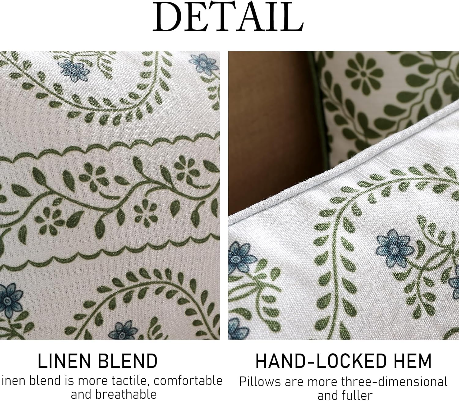 ISAENNE Design Fresh Linen Rectangle Throw Pillow Covers 12"x20", French White Cottage Cushion Covers with Green Branches Pattern Decoration Pillowcases for Bed,Living Room,Outdoor,Car