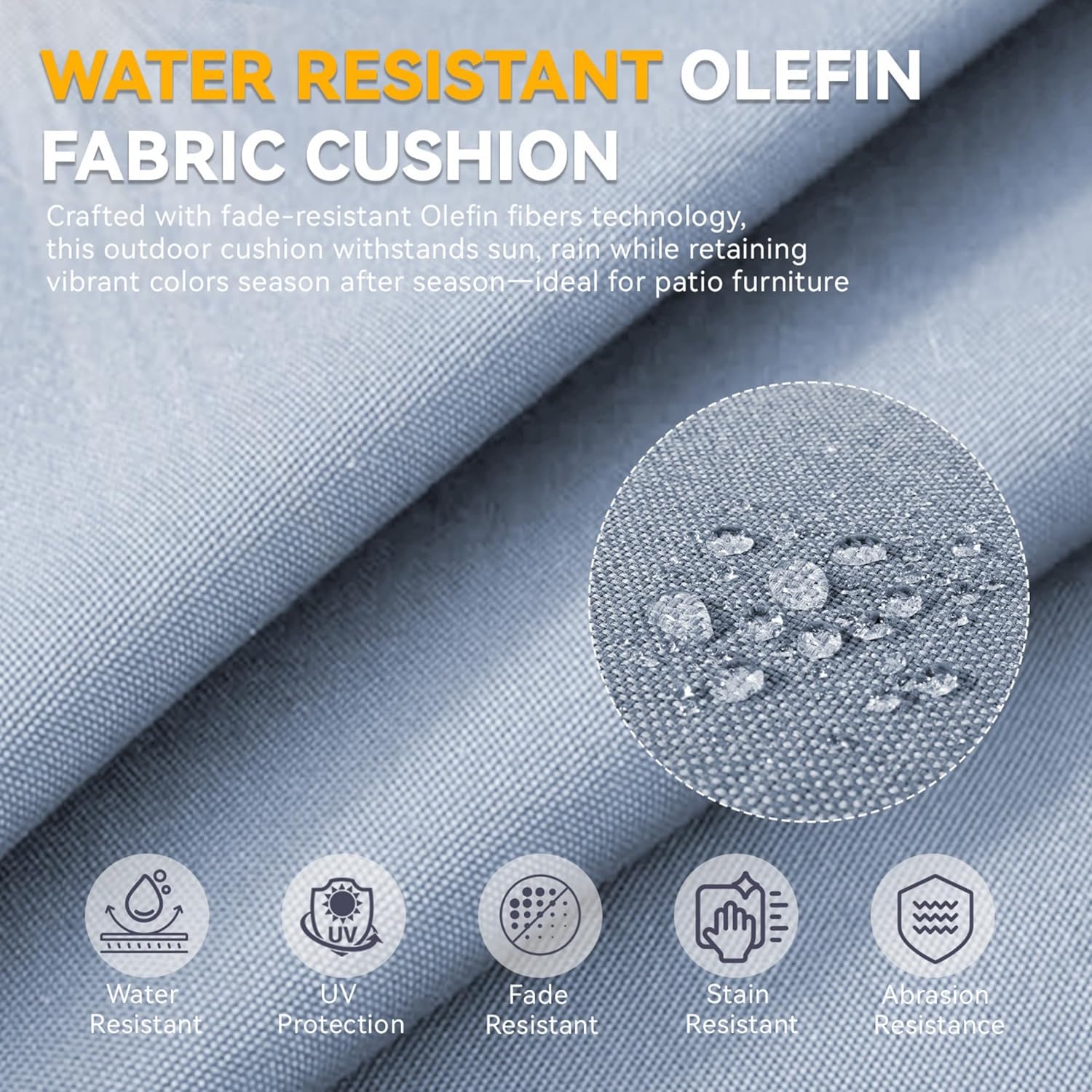 Outdoor Cushion Set for Furniture Patio Furniture, UV Resistant, Water Resistant - 6 Inch Thick Foam Garden Cushions– 24x24 Inch Patio Seat Covers for Chair/Sofa/Couch | Baby Blue | 6-Pack |