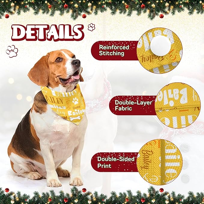 Personalized Dog Bandanas Custom Neckwear Name Button Anti-loosening Dog Scarf Triangle Bibs Kerchief Pet Costume Accessories for Small Medium Large Dogs Cats Pets Birthday-Yellow