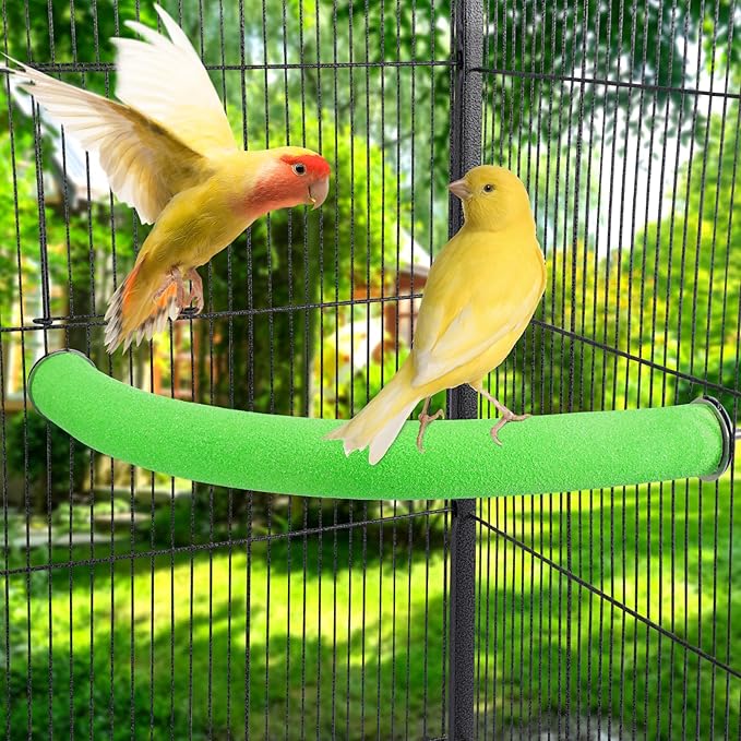 U Shape Parrot Perch Stand Toy Bird Platform Sand Paw Grinding Clean Stick Exercise Conure Budgie Cockatiel Cage Accessories (Green Corner Medium)