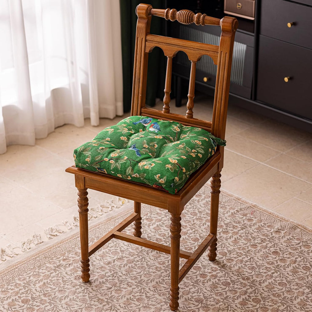 vctops Farmhouse Bird Print Chair Cushions with Ties U-Shaped Soft Comfortable Chair Pads Non Slip Seat Cushions for Indoor Dining Room and Kitchen Chairs (Green,16"x16")
