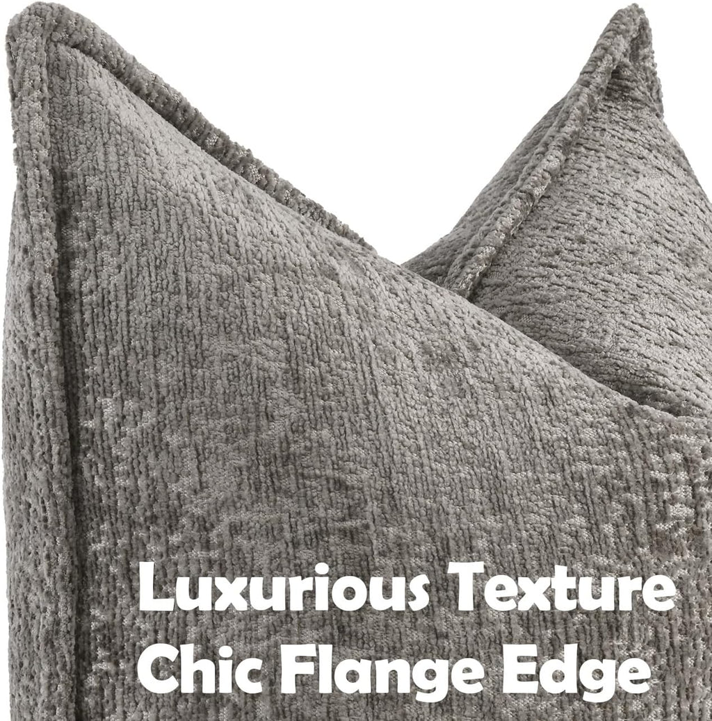 Pack of 2 Grey Decorative Throw Pillow Covers 16x16 Cozy Soft Chenille Accent Vintage Square Couch Pillow Covers for Home Decor Bed Sofa Living Room