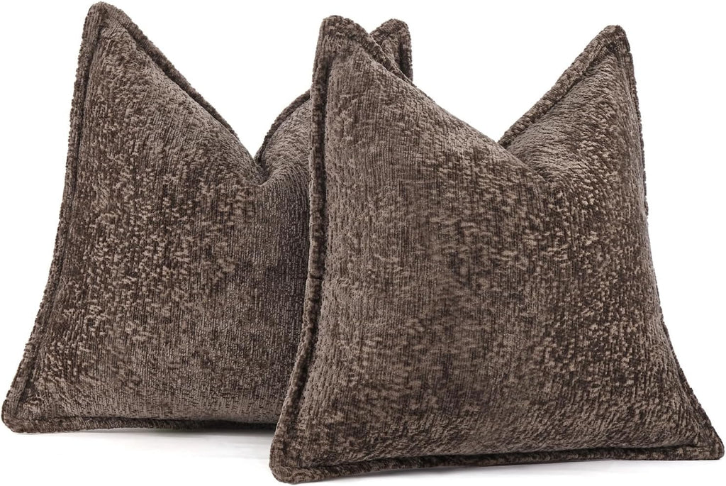Pack of 2 Chocolate Brown Decorative Throw Pillow Covers 20x20 Cozy Soft Chenille Accent Vintage Square Couch Pillow Covers for Home Decor Bed Sofa Living Room