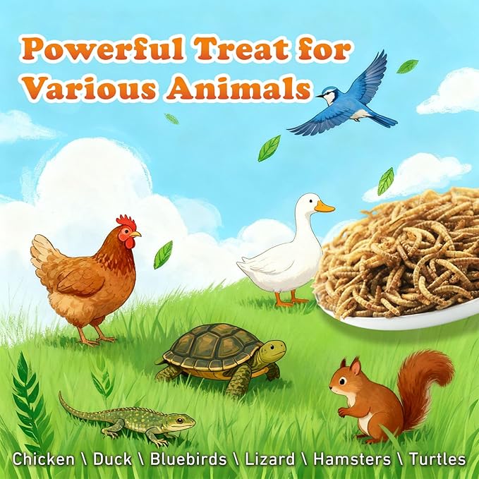 Amzey Appetizing Mealworms 5 LBS- 100% Non-GMO Dried Mealworms - Large Meal Worms - High Protein Treats- Perfect Mealworm for Chickens, Ducks, Turtles, Blue Birds, Lizards - Bag of Mealworms 5 LBS