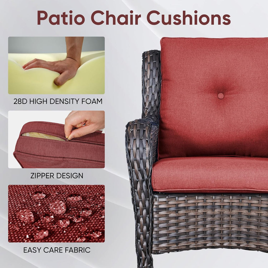 9-Piece Outdoor Patio Cushion Set - Fade & Water Resistant with Removable Olefin Cover, 22x24x4 Inch Memory Foam Cushions for Wicker Sectional Sofa – Red/Buckle