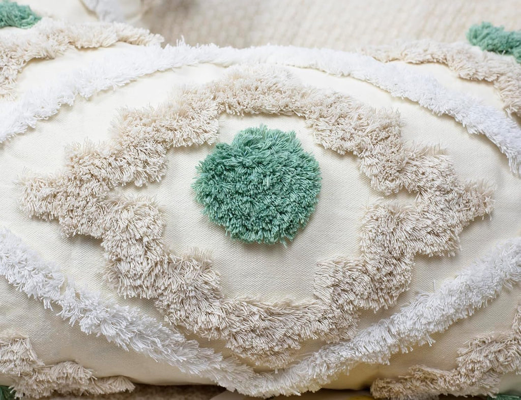 Decorative Farmhouse Throw Pillow Covers 18 x 18,Modern Neutral Couch Pillow Cover,Cotton Checked Pattern Boho Square Pillow Case Cover for Couch Bed Sofa Bedroom,Green&Beige&White