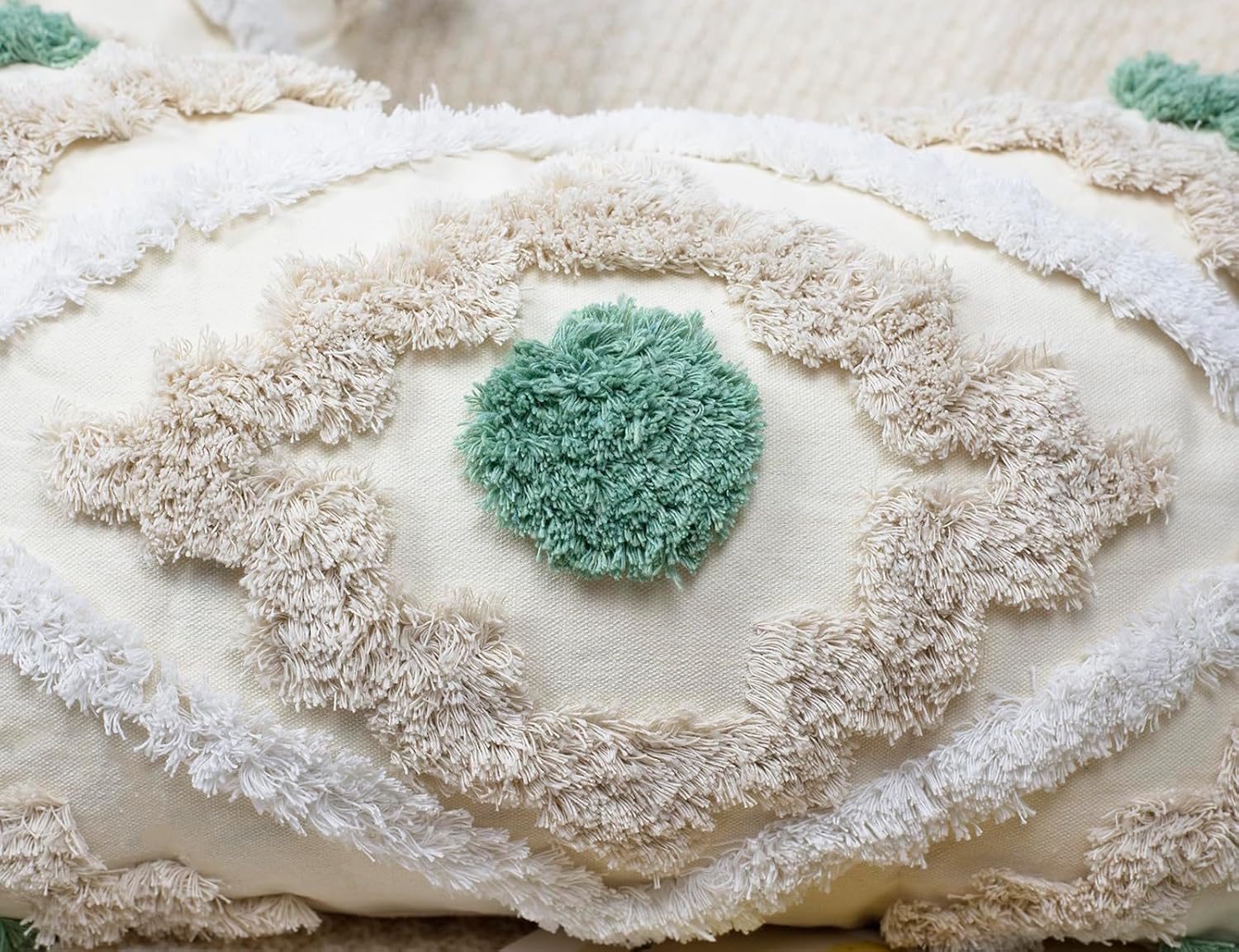 Decorative Farmhouse Throw Pillow Covers 16 x 16,Modern Neutral Couch Pillow Cover,Cotton Checked Pattern Boho Square Pillow Case Cover for Couch Bed Sofa Bedroom,Green&Beige&White