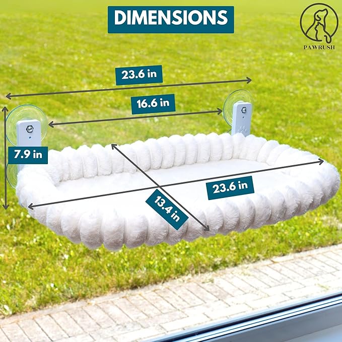 Cat Window Perch — Premium Cat Window Hammock with 4 Large Suction Cups & Soft Bubble Cushion; Strong Rustproof Metal Frame Window Bed Holding 40lbs; Easy Assembly Perch for Indoor Cats; White