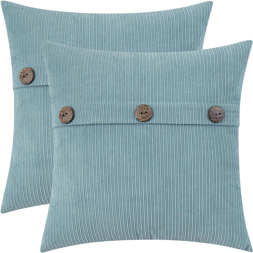 HWY 50 Light Blue Chenille Throw Pillow Covers 20x20 Inch with Triple Buttons, Soft Farmhouse Accent Decorative Cushion Cases for Couch Sofa Bed Living Room Pack of 2