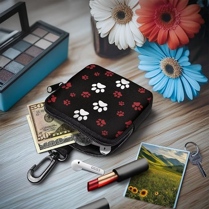 KEIAHUAN Small Dog Treat Pouch with Metal Clasp Puppy Doggie Snack Reward Bags Hands-Free Training Dog Treat Pouch Pet Waiste Dispenser for Puppy Walking Accessories, White Red Paw