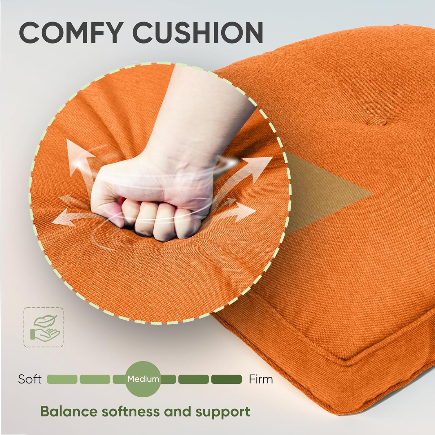Outdoor Chair Cushion Set, 25 x 22 Deep Seat Cushion, Patio Chair Cushions for Outdoor, Include 1 Seat Cushion and 1 Back Cushion, Orange