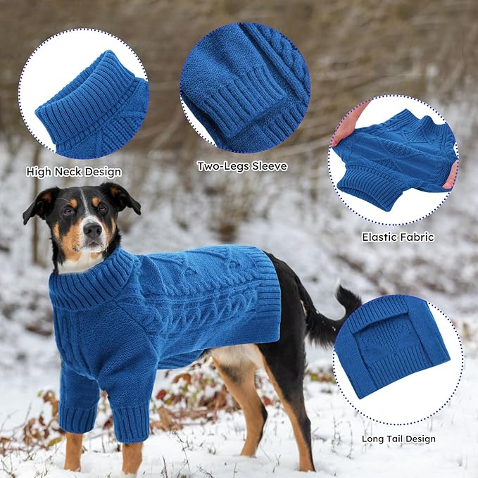 ASENKU Knitted Dog Sweater, Pullover Big Thermal Dog Winter Sweater, Turtleneck Doggy Sweaters for Large Medium Dogs Boy Girl,Warm Pet Sweatshirt for Labrador,Golden Retriever,2XL