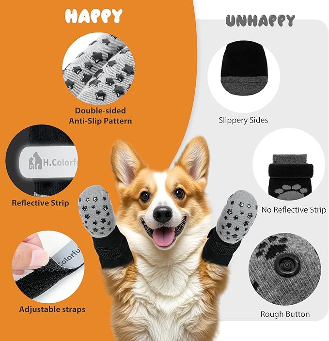 Anti-Slip Dog Socks for Hardwood Floors, Non-Slip Socks with Reflective Strips to Provide Paw Protection, Reflective Grip Socks for Senior Dogs, Prevent Licking & Scratches, 6 PCS Set - S