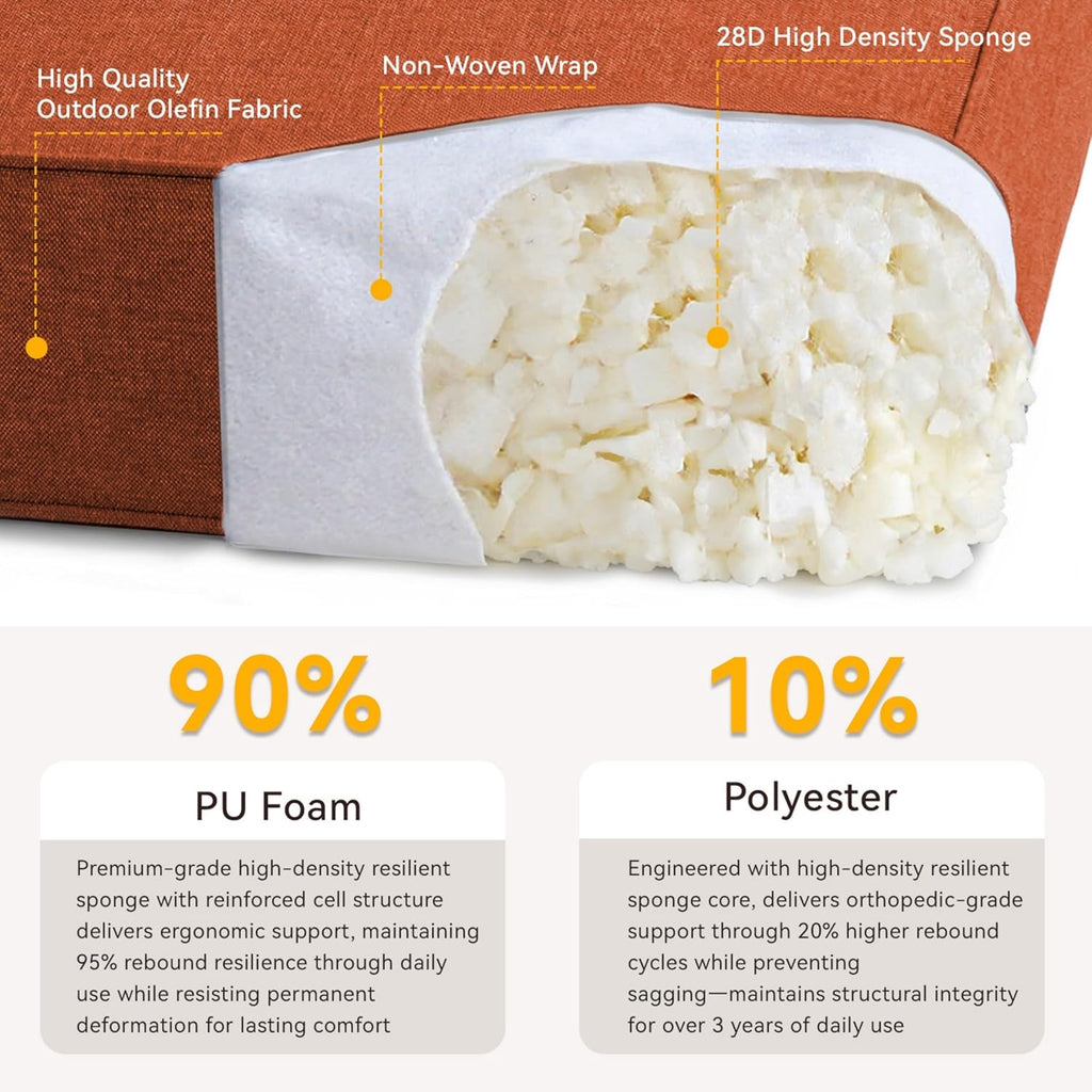 6" Thick Outdoor Chair Cushions - 24"* 24" Patio Furniture Cushions with Water Resistant & Removable Cover, 28D High Density Sponge Patio Cushion for Outdoor Furniture Couch Chair Orange