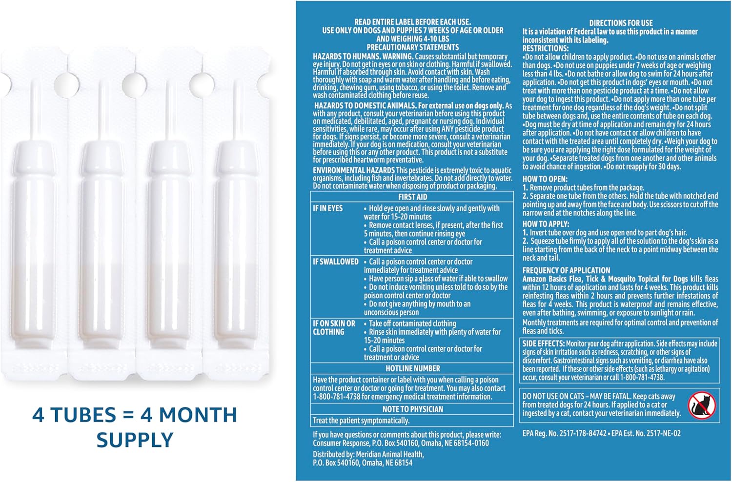 Amazon Basics Flea, Tick & Mosquito Topical Treatment for Medium Dogs (11-20 Pounds), 4 Count