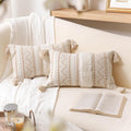 BlissBlush Decorative Lumbar Throw Pillow Cover 12x20 Combo Set of 2 Cream Neutral White Rectangular Boho Accent Pillowcase Farmhouse Cushion for Couch Sofa Bedroom Living Home Décor Cover ONLY