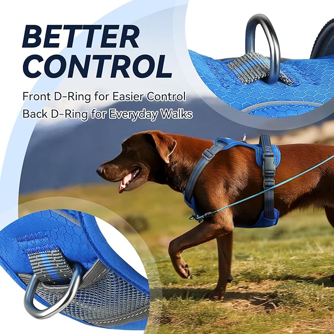 VIVAGLORY Dog Harness Easewalk No Pull Dog Harness with Handle & Front Back Clip for Training Lifting, Easy On Adjustable Padded No Pull for Pet & Puppy, XL, Royal Blue