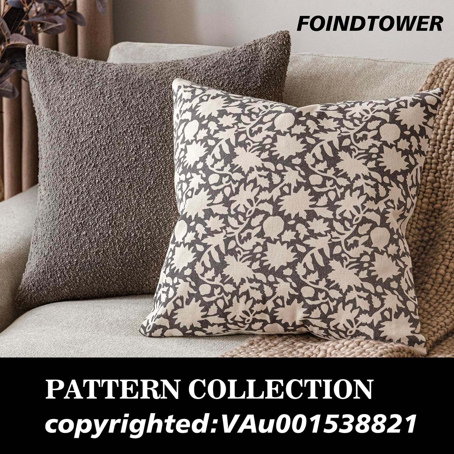 Foindtower Set of 2 Decorative Neutral Floral Throw Pillow Covers Accent Farmhouse Cushion Covers Boho Vintage Pillowcase for Couch Sofa Bedroom Living Room Home Decor,20×20 Inch,Rustic Gray