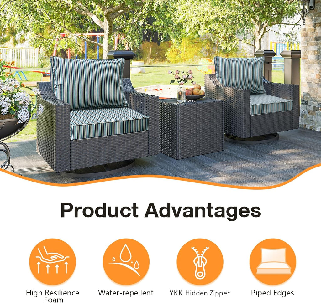 Sunbrella Outdoor Patio Chair Cushions Set, 24" x 24", Set of 2, Water-Repellent, Fade Resistant, Deep Seat Cushion for Backyard, Couch, Sofa and Patio Furniture, Swell Turquoise