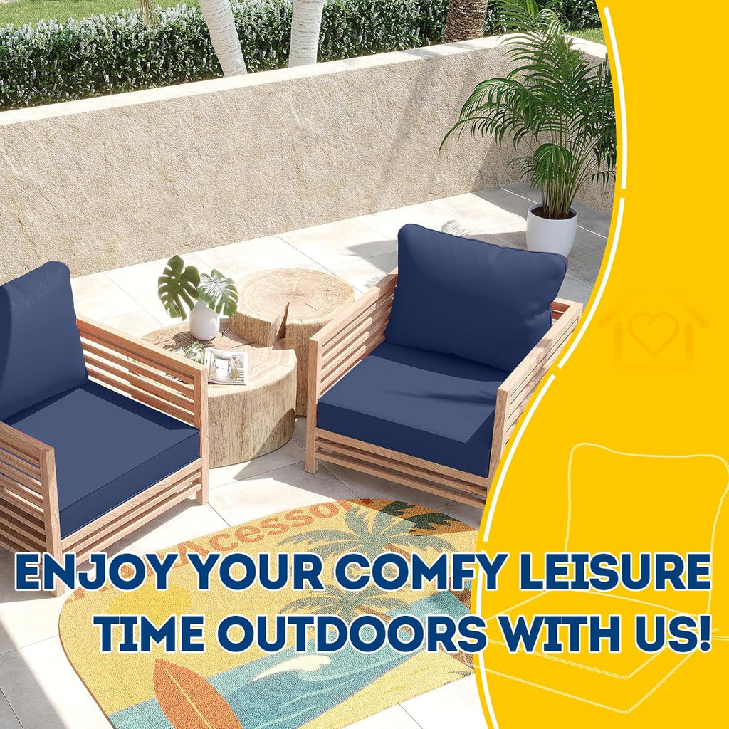 AAAAAcessories Outdoor Deep Seat Cushions, Waterproof, Fade-Resistant Patio Furniture Replacement Cushions, 24" x 24" x 5", Set of 2, Navy Blue