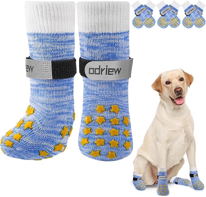 6 Pcs Dog Socks to Prevent Licking Paws, Dog Booties for Hardwood Floors Anti Slip, Socks for Dogs with Grippers to Prevent Scratching, Puppy Small Large Indoor Dogs Grip Socks. (Blue, M)