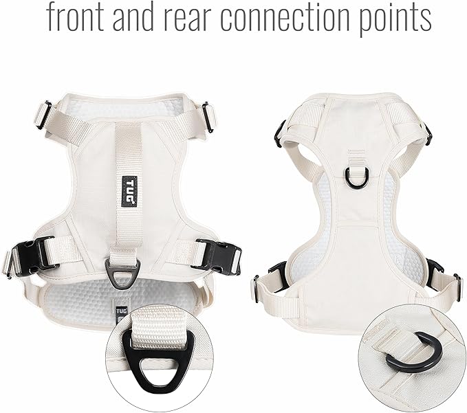 TUG Dog Harness with 2 Leash Connection Points | Adjustable, Padded, Lightweight | Handle on Back | No-Pull Front Clip (Medium, Cream)