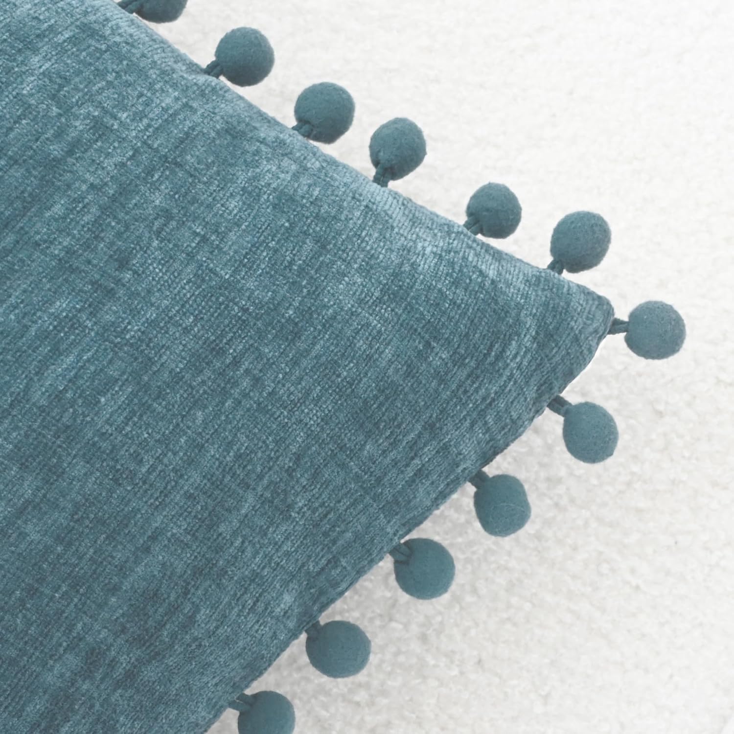 CaliTime Throw Pillow Covers Decorative 22 X 22 Inches Pack of 2 Cozy Solid Dyed Soft Chenille Cushion Cases with Pom Poms for Couch Sofa Bed Living Room Home Smoke Blue