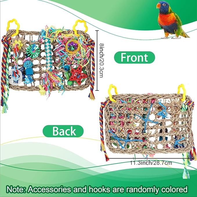 Liliful 2 Pieces Bird Foraging Toys for Parakeets Cockatiel Conures Lovebirds Foraging Shredding Seagrass Wall with Colorful Chewing Toys