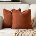 Set of 2 Decorative Fringe Throw Pillow Covers Chenille Pillow Covers Elegant Design Pillowcase Soft Tassels Cushion Cover for Couch Bed Home Decor,16×16 Inch,Rust