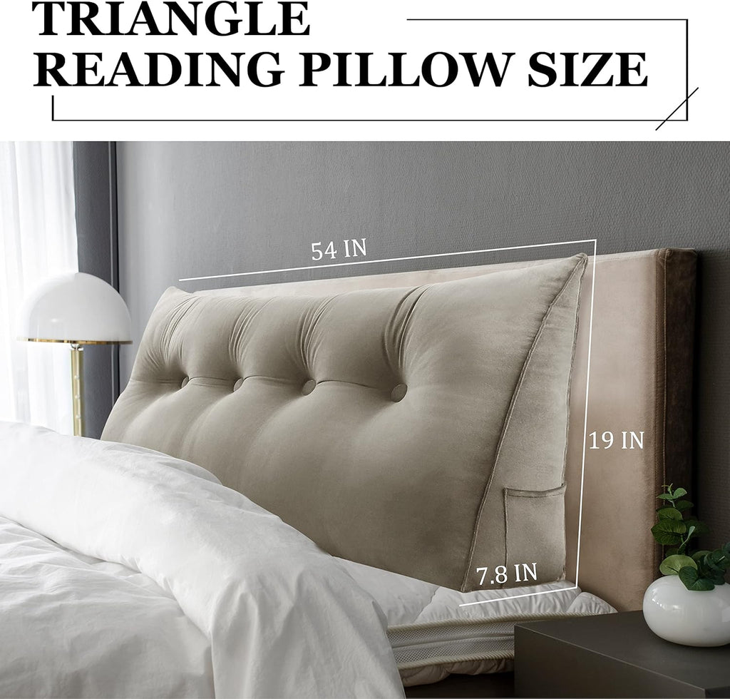 Wedge Headboard Pillow Dorm Room Reading Pillow Back Support for Sitting Up in Bed Bolster Lumbar Cushion Body Positioning Bedrest Velvet 54in Light Tan Full