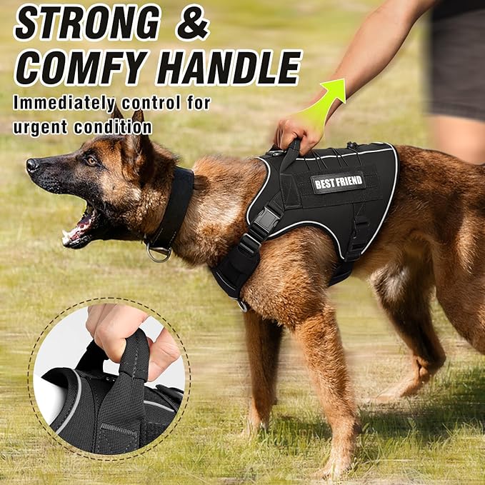 Tactical Dog Harness for Large Dogs,No Pull Military Dog Vest with Handle,Reflective Heavy Duty Pet Harness for Walking Hiking Training Black L