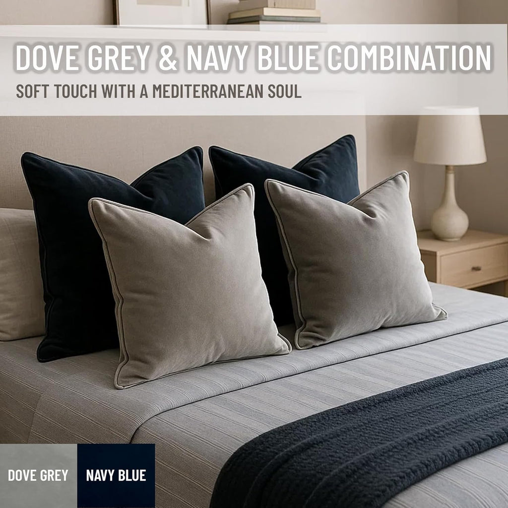 2 Pack Velvet Decorative Throw Pillow Covers, 18"x18", Dove Grey, Solid, Modern, Contrast Piping, Indoor Use, Bedroom & Living Room