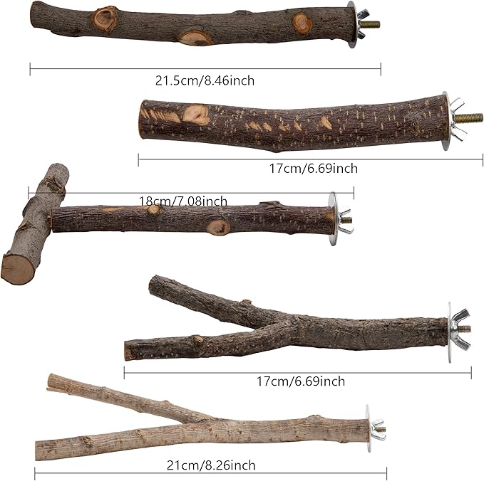 EBaokuup 5PCS Natural Wood Bird Perches for Parrot - Wooden Bird Parrot Stand Branches Parakeet Cage Perch Accessories for Small Birds Budgies Cockatiels Conure Lovebirds