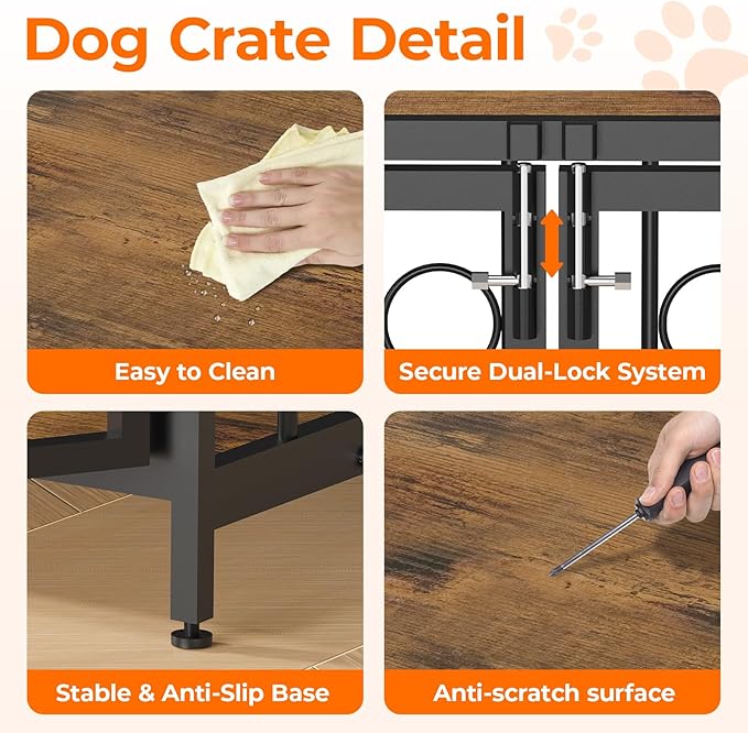 38 Inch Chew Proof Heavy Duty Dog Crate for Large Dogs, Furniture Kennel with Table Top, Waterproof Wooden Finish Indoor Metal Cage Furniture