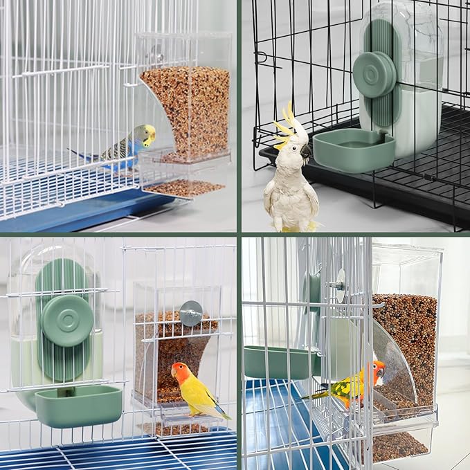 No Mess Bird Feeder & Water Dispenser Set - Automatic Feeding & Hydration, Parakeet Cage Accessories for Parrots, Cockatiels, Finches, Lovebirds & Budgies