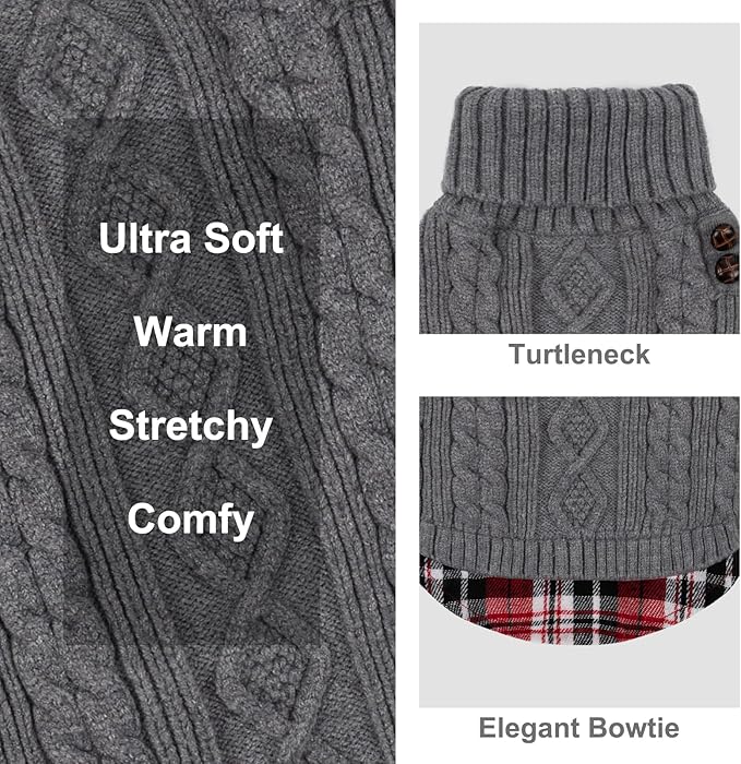 KYEESE Dog Sweater Soft Pullover Dog Sweaters for Large Dogs Warm Turtleneck Large Dogs Sweater with Gingham Patchwork Comfy Pet Coat for Fall Winter Cold Weather