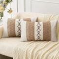 Pyonic Pack of 2 Boho Throw Pillow Covers 12x20 Inch Farmhouse Beige Decorative Lumbar Pillows for Bed Sofa Living Room,Modern Cushion Cover Couch Pillows Cover Home Decor