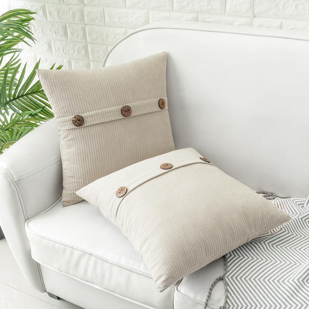 HWY 50 Cream White Chenille Throw Pillow Covers 20x20 Inch with Triple Buttons, Soft Farmhouse Accent Decorative Cushion Cases for Couch Sofa Bed Living Room Pack of 2