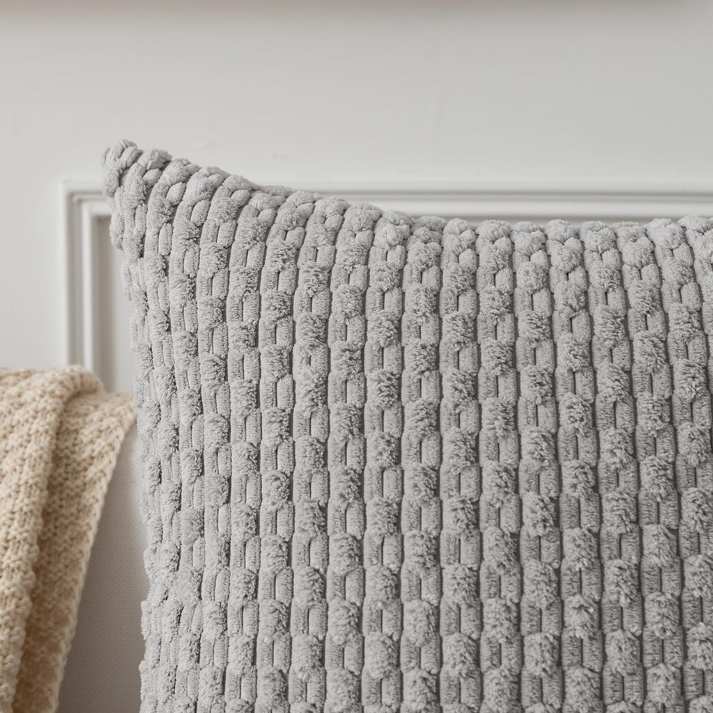 Kevin Textile 14x36 Inch Long Lumbar 1 Pack Boho Decorative Throw Pillow Cover Soft Striped Corduroy Rectangle Cushion Case Farmhouse Solid Color Accent for Living Room Couch Sofa Bed, Light Grey