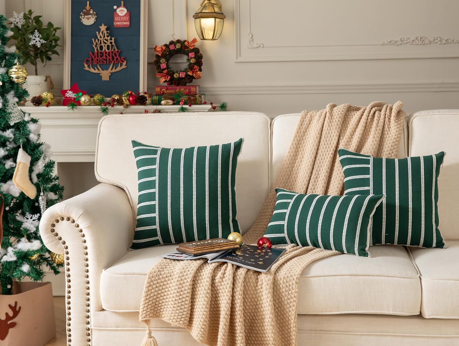 Caflife Boho Christmas Pillow Covers 12x20 Set of 2 Soft Farmhouse Decorative Sofa Pillow Cases, Holiday Christmas Throw Pillow Covers, Couch Bed Cushion Covers Living Room Home Decor