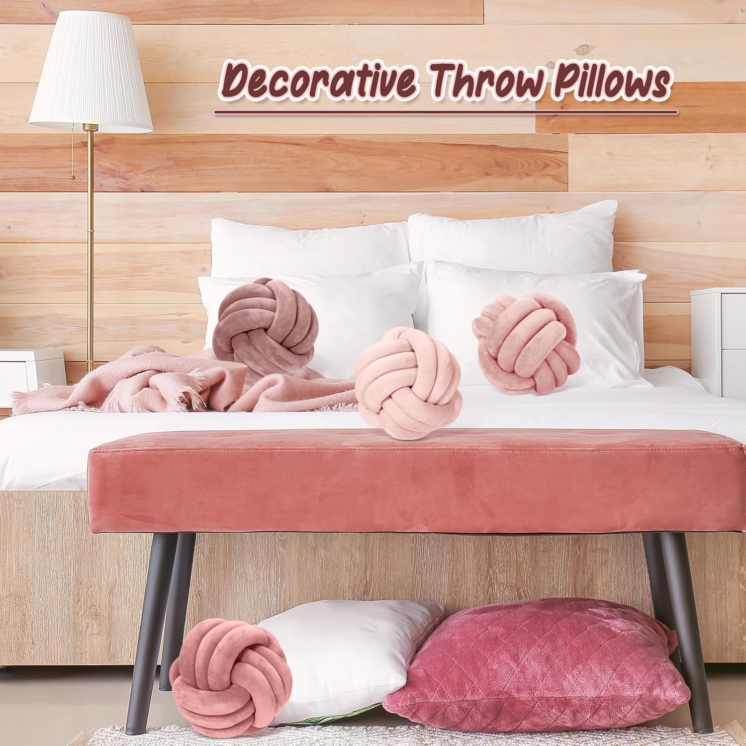 Yerliker 4 Pcs Knot Pillow Ball, 8.7 Inches Soft Home Decorative Round Throw Pillow Handmade Knotted Plush Accent Cushion Gifts for Nursery Decor Home Bed Sofa Bedroom Decoration