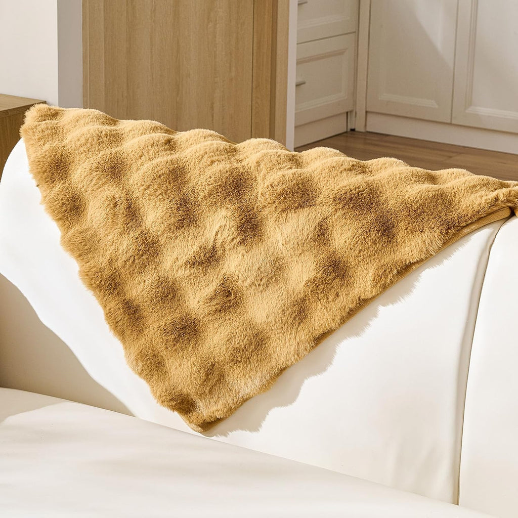 Faux Fur Armrest Cover Backrest Cover Fuzzy Plush Thick Bubble Sofa Cover Luxury Soft Cozy Couch Cover Anti-Slip Sofa Slipcover Washable Furniture Protector (Brown Yellow,28"x28")